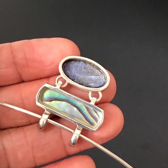 Sterling Silver Lapis Lazuli And Abalone Inlay Pendant Necklace
